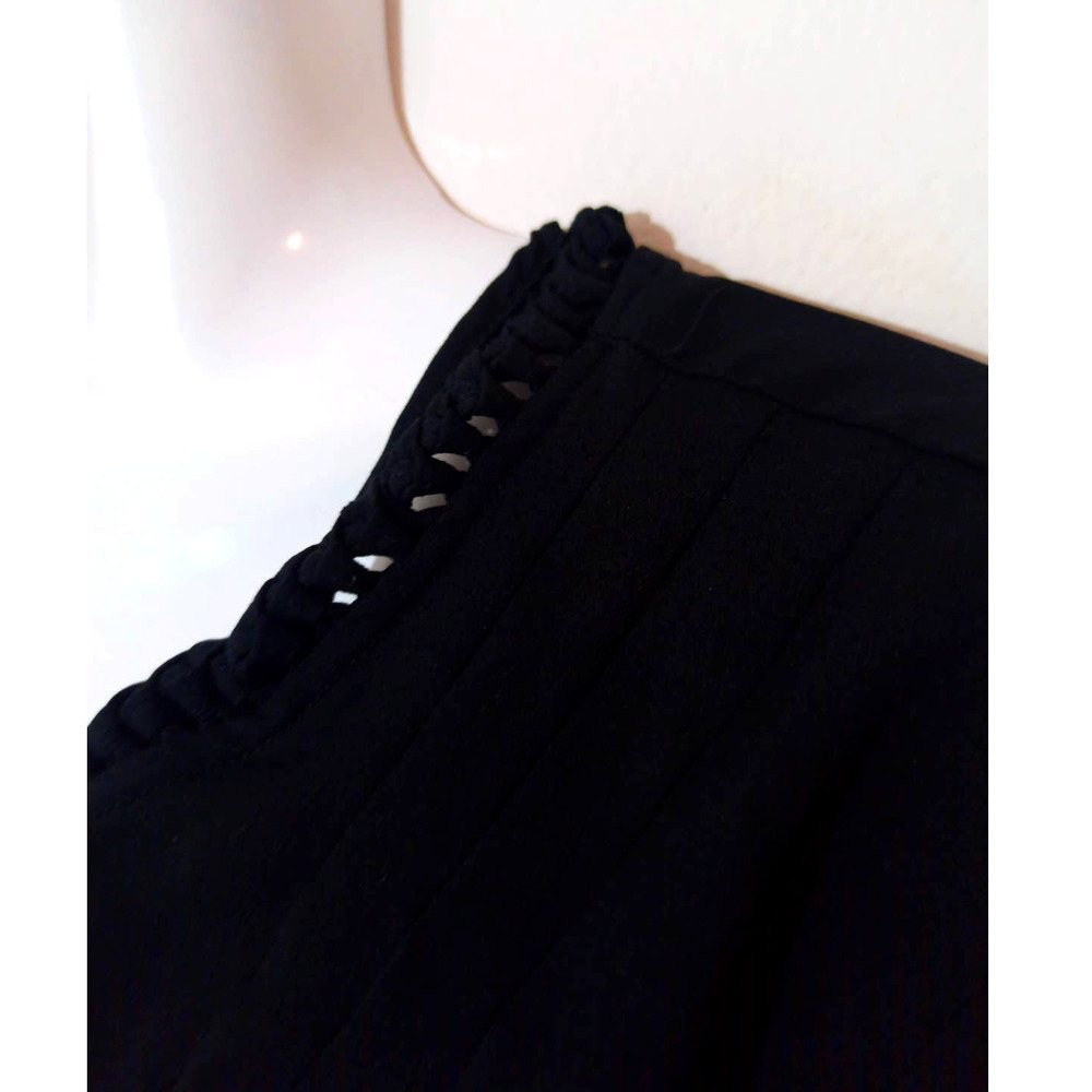 Gibson Latimer Women Sz L Black Macrame Jersey Back Long Sleeve Button Top - Picture 3 of 7